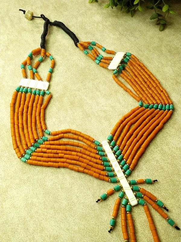 Orange and Blue Naga Bead Layered Necklace